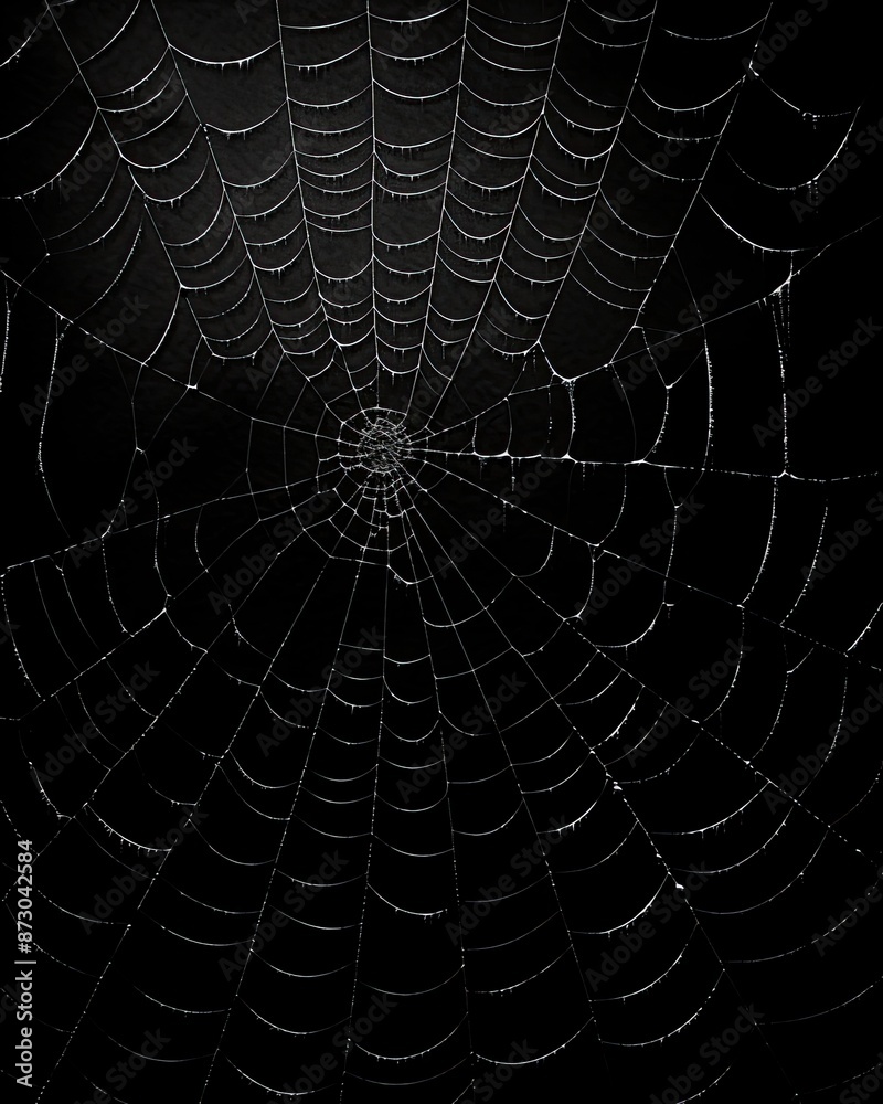 Fototapeta premium Spiderweb on black darkness background real cobweb