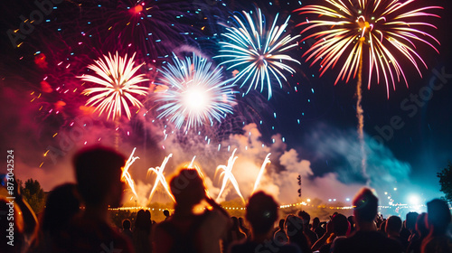 celebration festival crowd enjoying a firework display at nigh