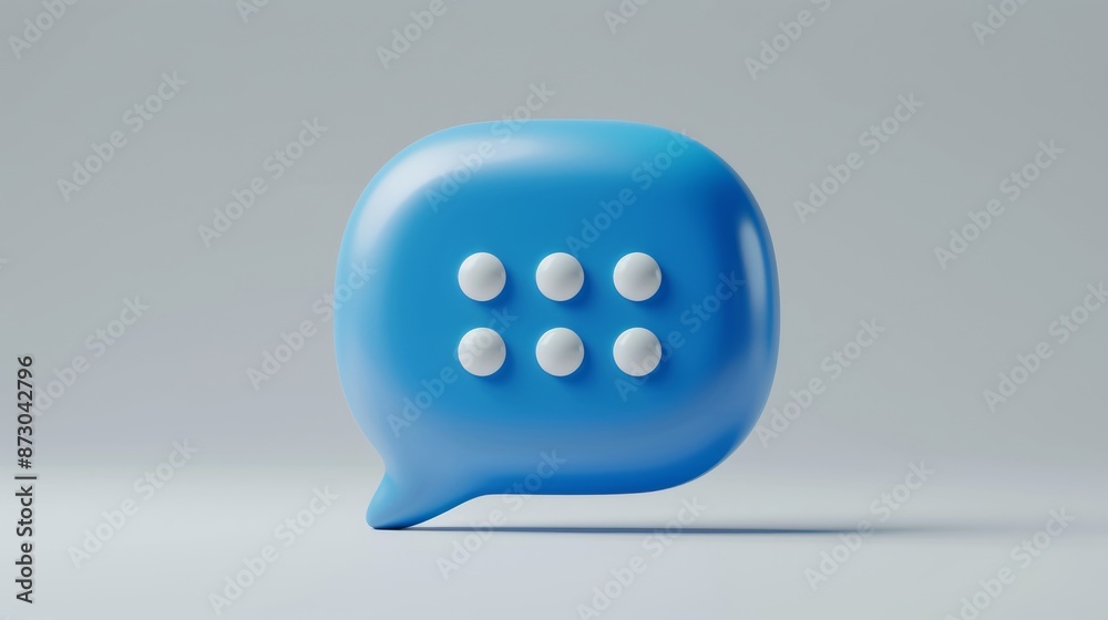 Minimalistic 3D icon of a blue chat bubble with three white dots, representing a messaging app, against a clean white background Minimalistic 3D icon of a blue chat bubble with three white dots, representing a messaging app, against a clean white background