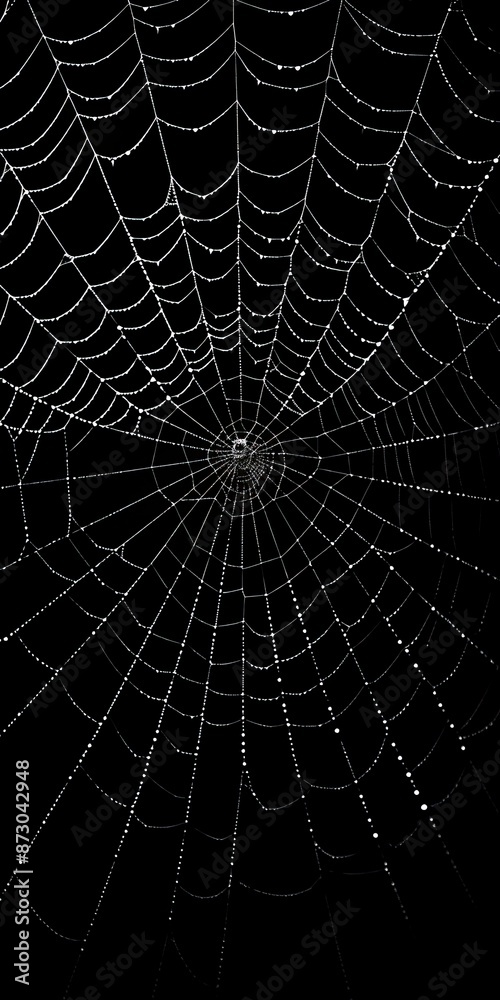 Obraz premium Spiderweb on black darkness background real cobweb