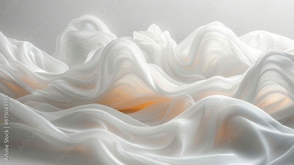 Fototapeta premium white silk fabric with soft waves and folds. The fabric is smooth and shiny. The background is white.