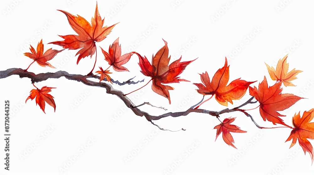 Beautiful branch with maple leaves on isolated background Beautiful branch with maple leaves on isolated background