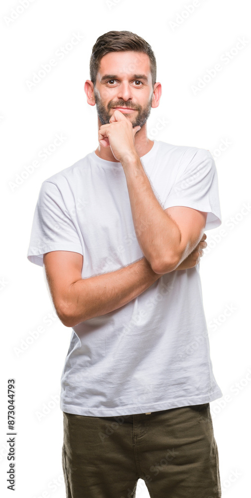 Young handsome man over isolated background looking confident at the camera with smile with crossed arms and hand raised on chin. Thinking positive. Young handsome man over isolated background looking confident at the camera with smile with crossed arms and hand raised on chin. Thinking positive.