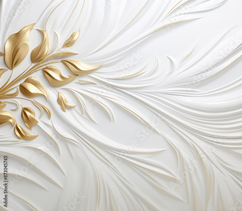 3D white and gold floral background, GennerativeAI, Luxury wallpaper , vintage backround, wedding wallpaper