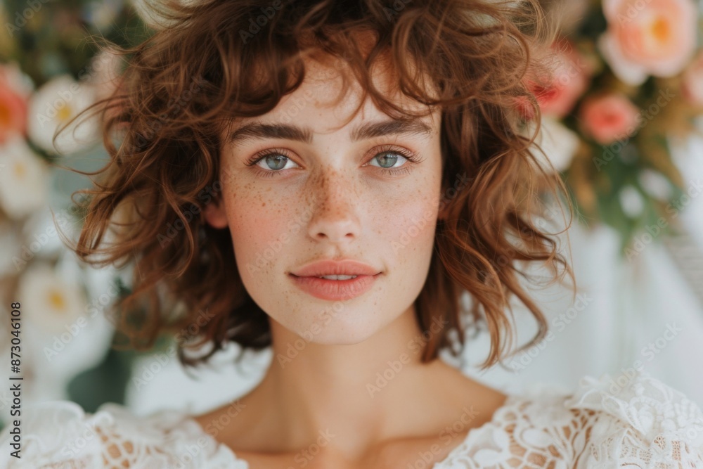 Fototapeta premium high-end fashion portrait of a model in an intricate, embroidered dress