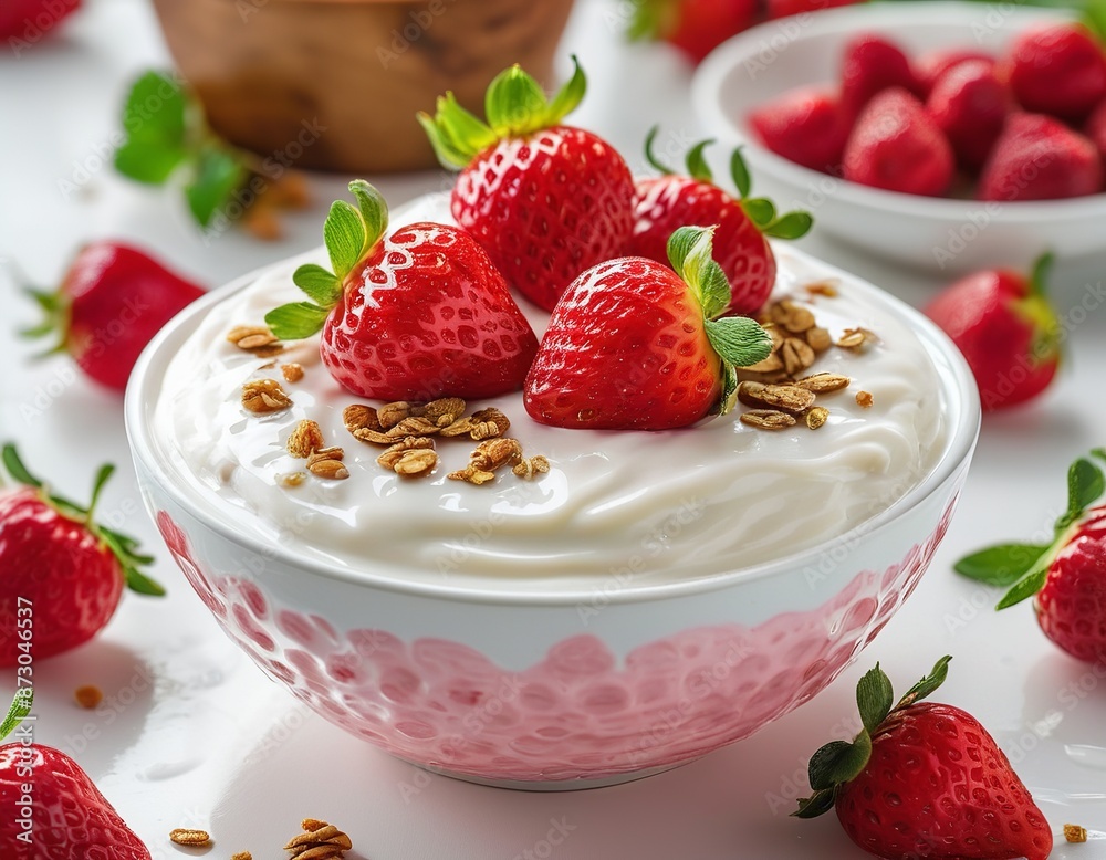 Hyperrealistic Feast for the Eyes: Strawberry Yogurt with Granola Hyperrealistic Feast for the Eyes: Strawberry Yogurt with Granola