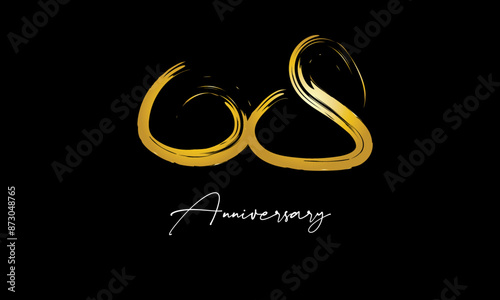 Number 68 Anniversary Handwriting Gold Abstract Logo photo