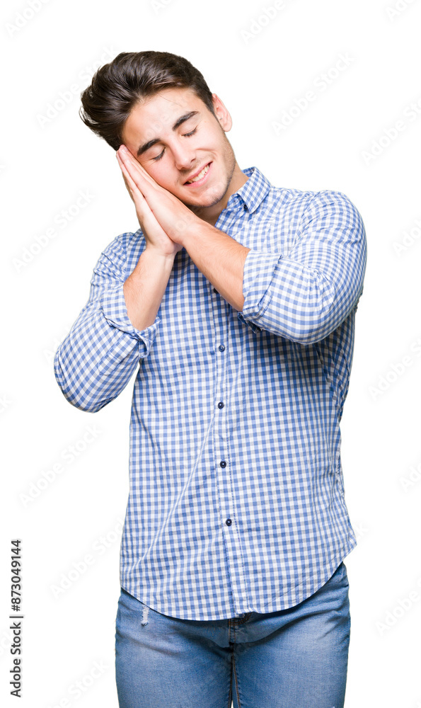 Young handsome business man over isolated background sleeping tired dreaming and posing with hands together while smiling with closed eyes. Young handsome business man over isolated background sleeping tired dreaming and posing with hands together while smiling with closed eyes.