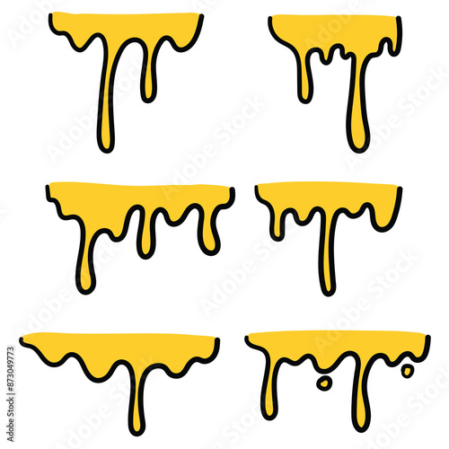 Hand drawn cartoon set of melted cheese on a white background. Food concept.