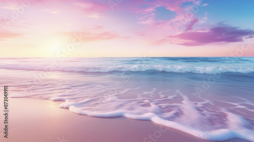 beautiful dawn over a sandy beach and ocean