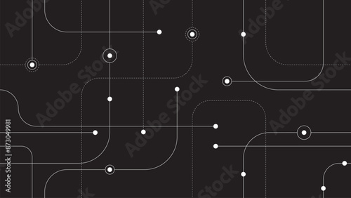 Minimalistic Circuit Design with Lines and Dots, Geometric Connection Pattern, Vector Technology Background.