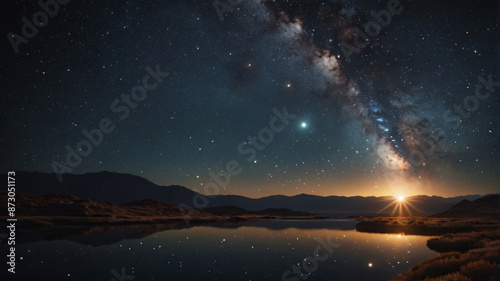 Milky Way. Beautiful summer night sky with stars. Cosmic Background. Copy space