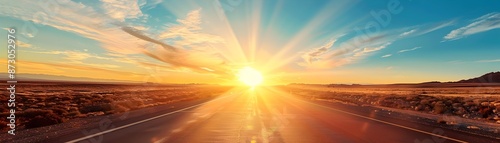 Shimmering Mirage on a Vast Desert Highway During Sunny Summer Day