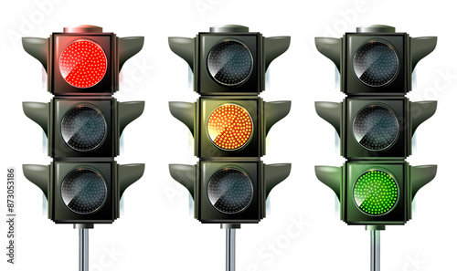Traffic light the three colors light up red, yellow and green at the same time.