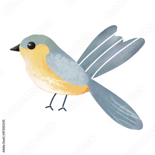 Watercolor illustration of a cute little bird isolated on white background.