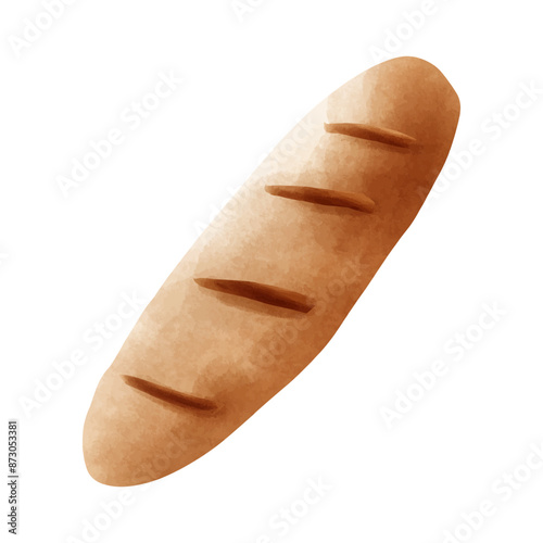 Baguette. Hand drawn watercolor illustration isolated on white background.