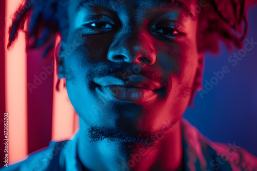 "Young African-American Man in Neon: Emotions and Expression"