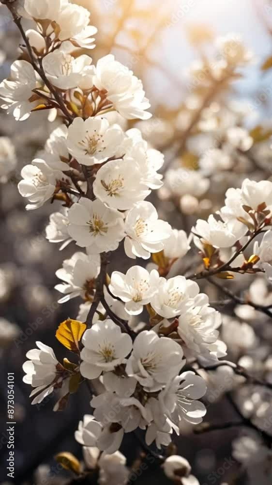 Vertical video of Sun Shine Through White Flowers On Branches. Spring Season. Tree Blossom Natural Background In Broad Daylight With Sun Highlight Though Branches Vertical video of Sun Shine Through White Flowers On Branches. Spring Season. Tree Blossom Natural Background In Broad Daylight With Sun Highlight Though Branches