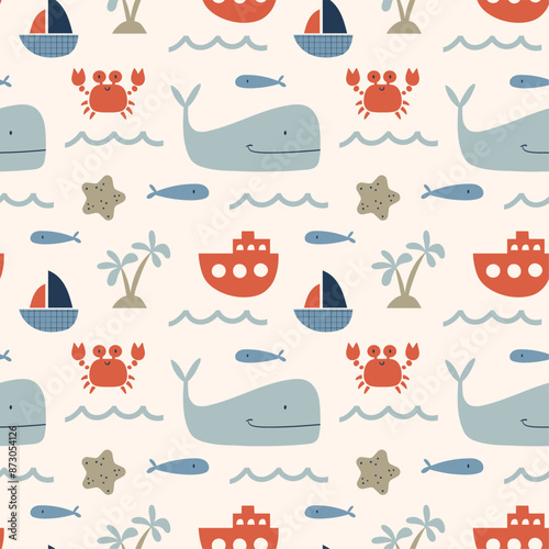 marine concept pattern design for kids fashion as vector