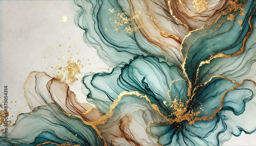 Obraz premium elegant abstract watercolor painting with gold accents and flowing colors