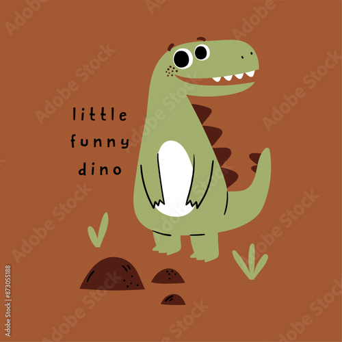 tee print design with cute dinosaur cartoon drawing as vector