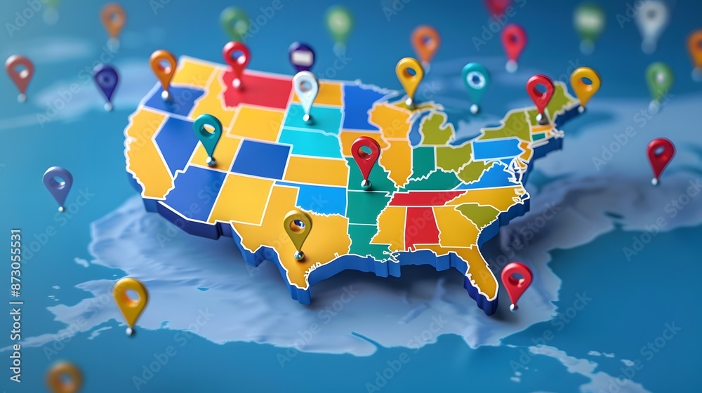 Obraz premium Usa map illustration with flag design. 