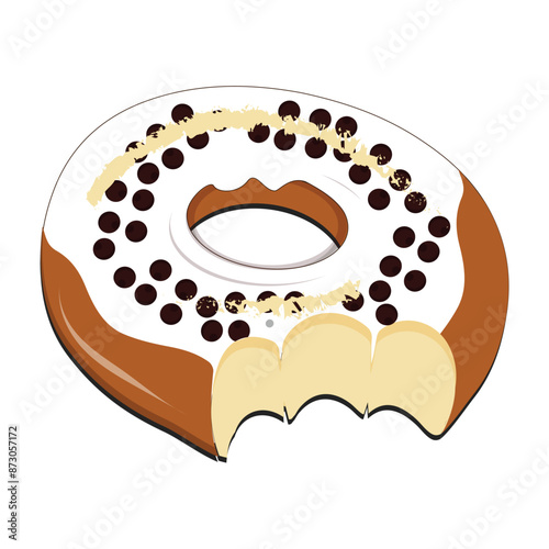 Bitten and half eaten donuts, doughnut pieces. Dessert doughnut bitten. Sweet cake Icon vector illustration design of cartoon food. Circle doughnut with glazed and cream. Set of half and bite of cake