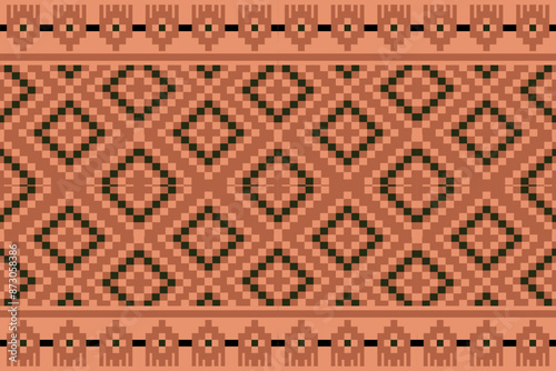 Geometric, seamless, traditional ethnic, thai pattern, fabric pattern for textiles, rugs, wallpaper, clothing, sarong, batik, wrapping, embroidery, print, background, cover, illustration, vector.