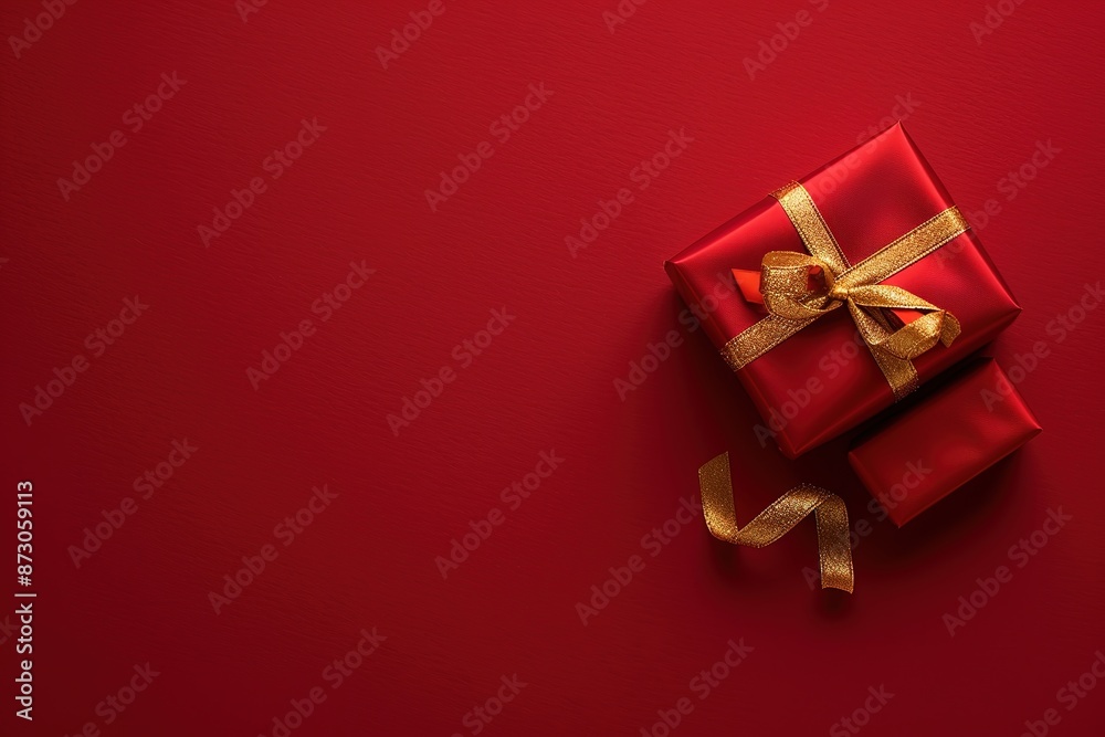 Festively wrapped golden gift boxes on black background. Flat lay style. Holiday and black friday concept. Festively wrapped golden gift boxes on black background. Flat lay style. Holiday and black friday concept.