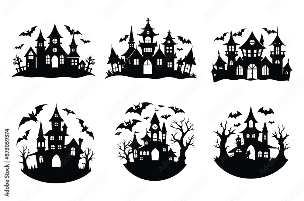 Haunted house vector illustration, Halloween haunted house silhouette, ghost house Haunted house vector illustration, Halloween haunted house silhouette, ghost house