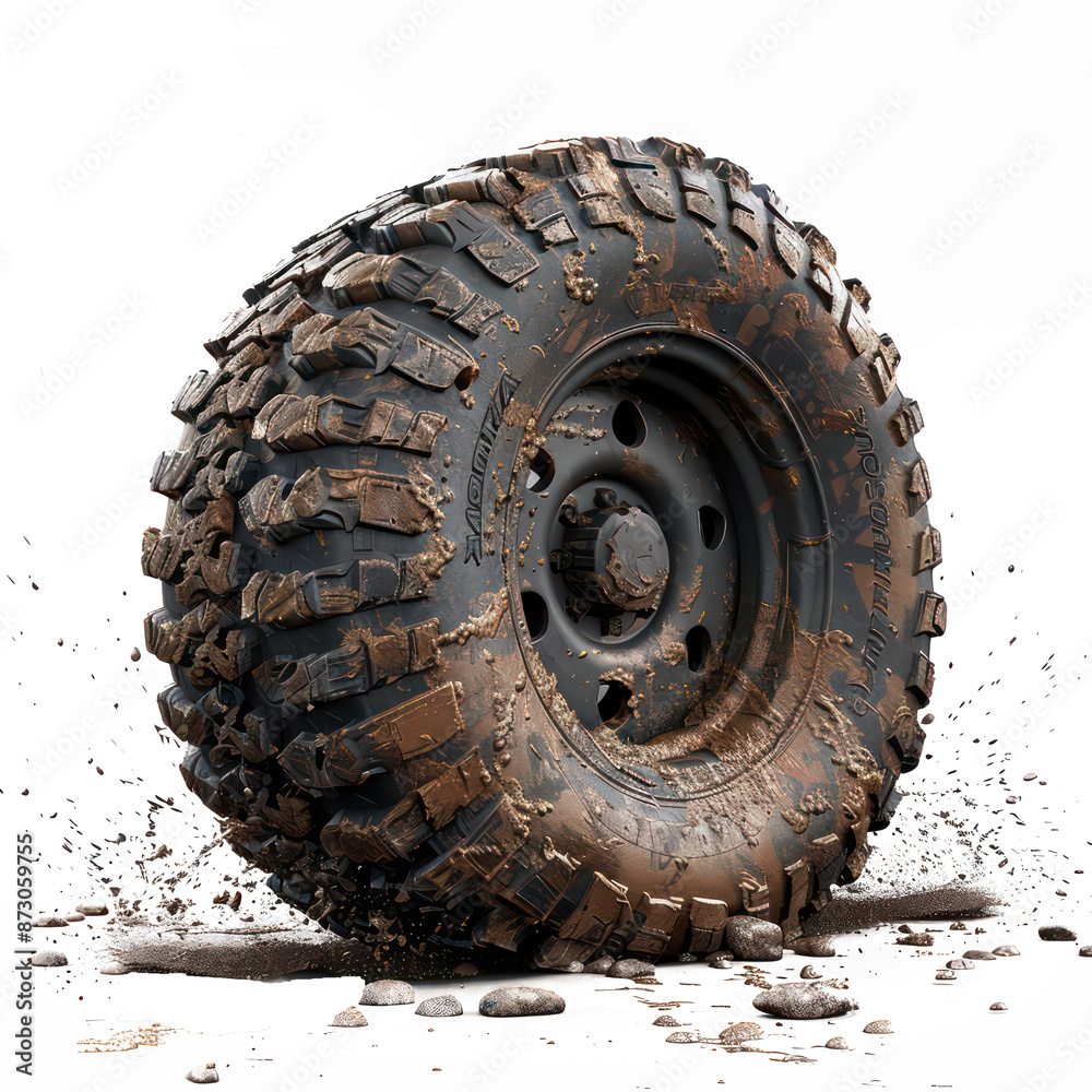 Dynamic Off-Road Tire in Action, Cut-Out, Isolated on Transparent Background Dynamic Off-Road Tire in Action, Cut-Out, Isolated on Transparent Background