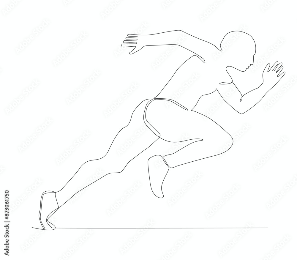 One continuous line drawing of young athlete focus sprint running athlete, vector illustration. One continuous line drawing of young athlete focus sprint running athlete, vector illustration.