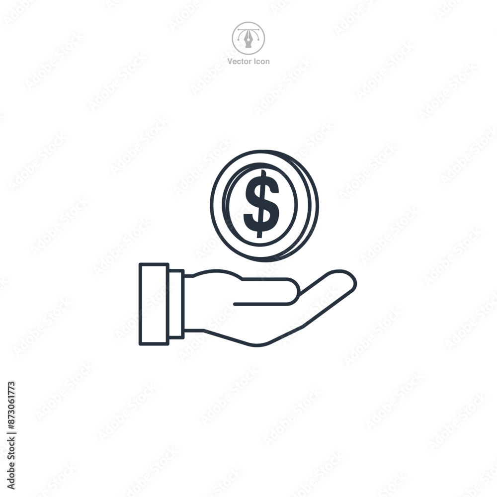 save money, Dollar in hand Icon. Business Financial theme symbol vector illustration isolated on white background save money, Dollar in hand Icon. Business Financial theme symbol vector illustration isolated on white background