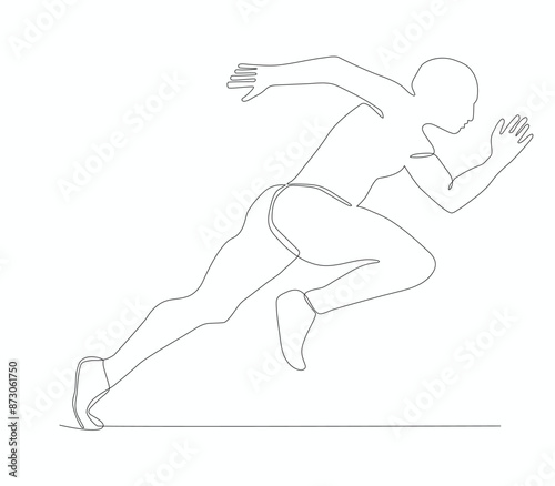  One continuous line drawing of young athlete focus sprint running athlete, vector illustration.