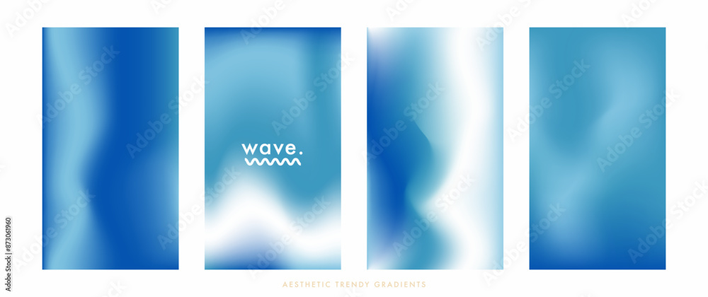 Blue sea stories set. Ocean and waves pastel colored vertical vector banner. Blurred sea gradient background. Simple soft light backdrop. Gradient stories design template for poster, social post Blue sea stories set. Ocean and waves pastel colored vertical vector banner. Blurred sea gradient background. Simple soft light backdrop. Gradient stories design template for poster, social post