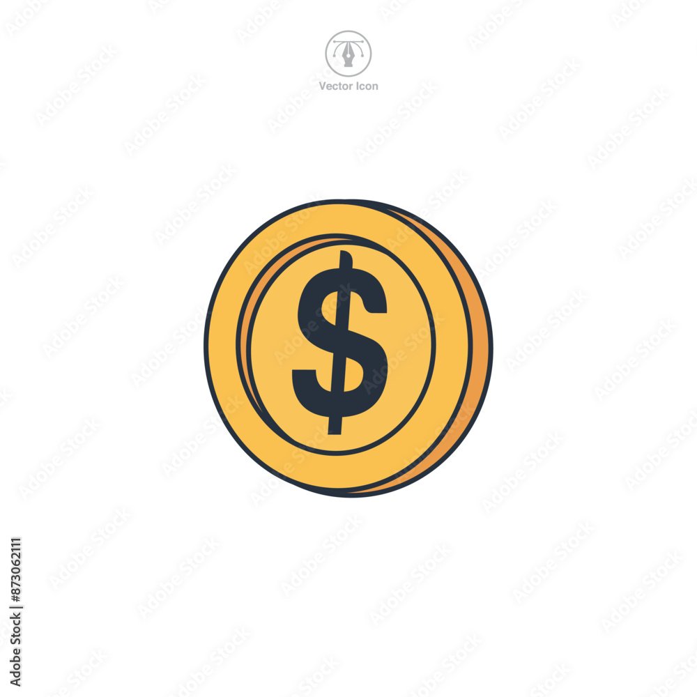 Dollar Sign Coin Icon. Business Financial theme symbol vector illustration isolated on white background Dollar Sign Coin Icon. Business Financial theme symbol vector illustration isolated on white background