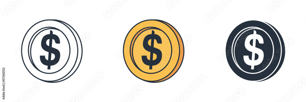 Dollar Sign Coin Icon. Business Financial theme symbol vector illustration isolated on white background Dollar Sign Coin Icon. Business Financial theme symbol vector illustration isolated on white background