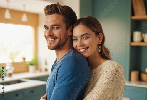 a man and woman standing in a kitchen