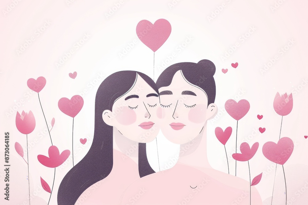 Sweet illustration of a woman with heart and flowers, pink tones, cute and whimsical, digital art Sweet illustration of a woman with heart and flowers, pink tones, cute and whimsical, digital art