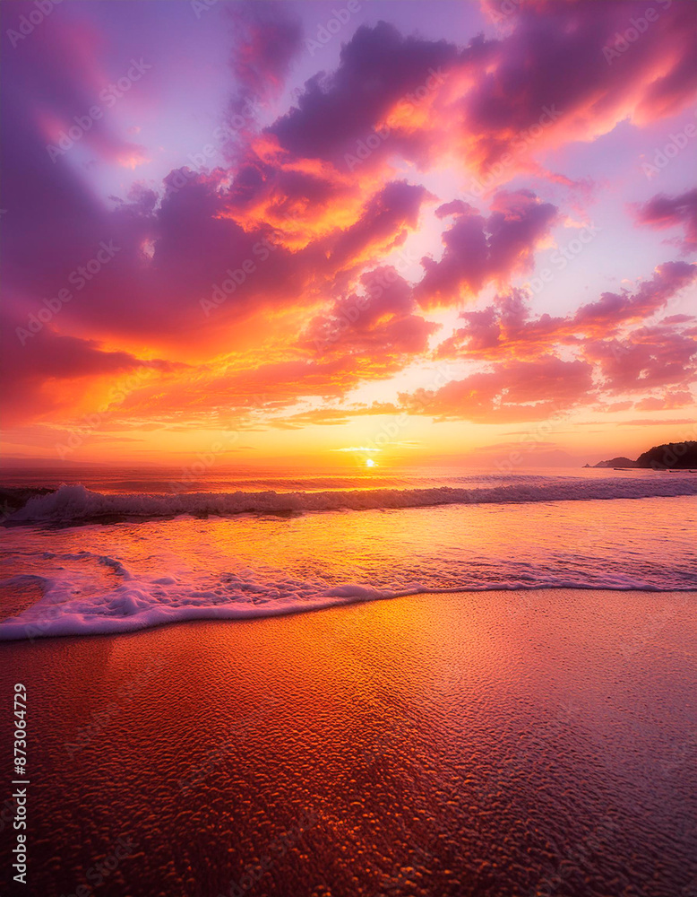 Sunset on the beach with waves breaking on the shore. Beautiful seascape. Sunset on the beach with waves breaking on the shore. Beautiful seascape.