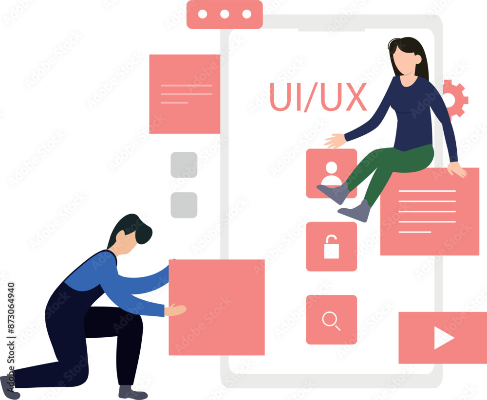 Fototapeta premium A boy is developing a mobile application.