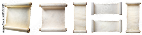Vintage white paper scroll ancient isolated on transparent background PNG file