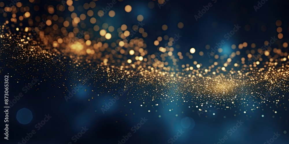 Fototapeta premium Dark blue and gold particle abstract Christmas background holiday concept
