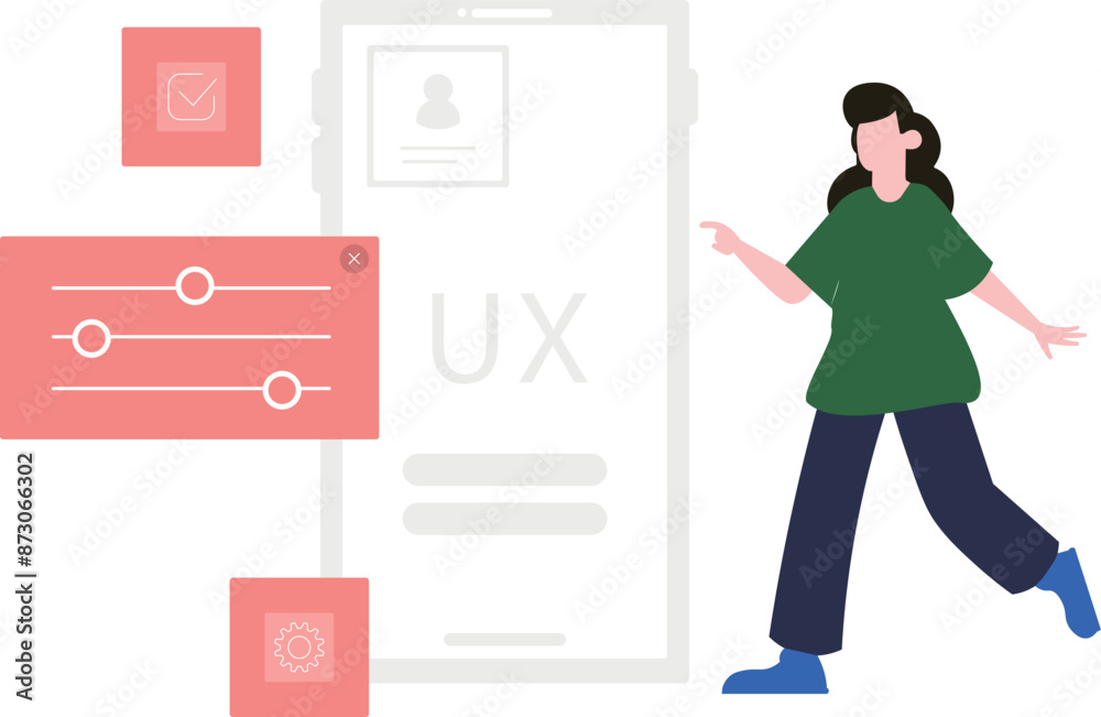 Girl working on UX control panel. Girl working on UX control panel.