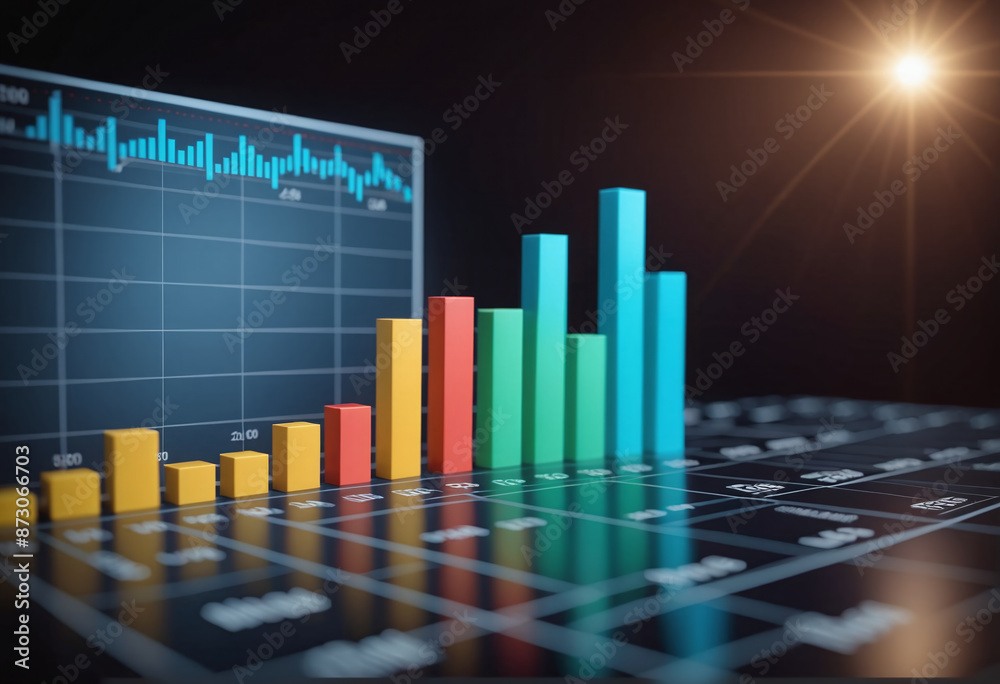 Graph or block diagram shows the increase or decrease of shares, which ...