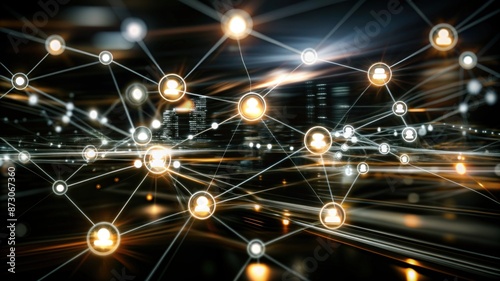 Abstract illustration of a decentralized network with nodes representing different cryptocurrencies