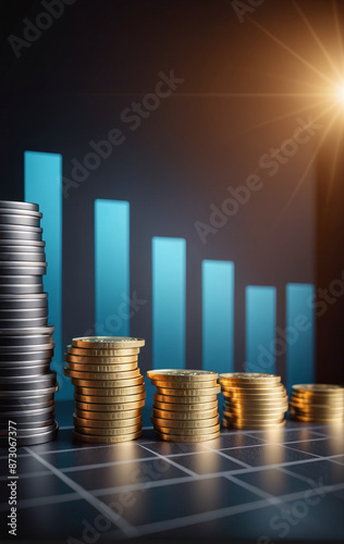 Graph or block diagram shows the increase or decrease of shares, which means financial loss or gain