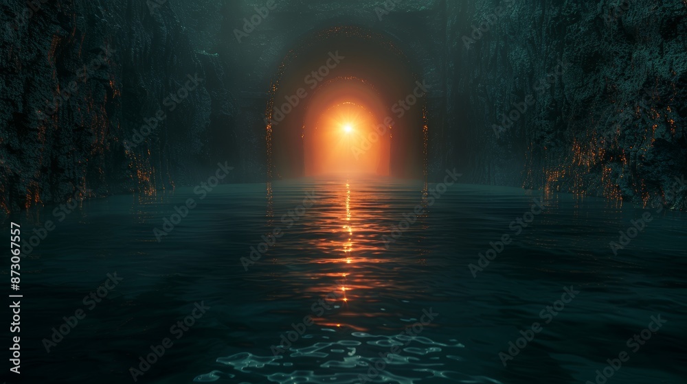 A dark tunnel with a glowing light at the end A dark tunnel with a glowing light at the end