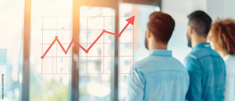 Realtor showing upward arrow chart to clients, modern homes, watercolor, realistic Realtor showing upward arrow chart to clients, modern homes, watercolor, realistic