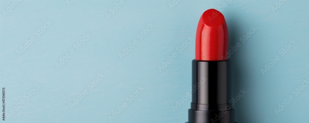 Red Lipstick on Blue Background Beauty Product Photography Red Lipstick on Blue Background Beauty Product Photography